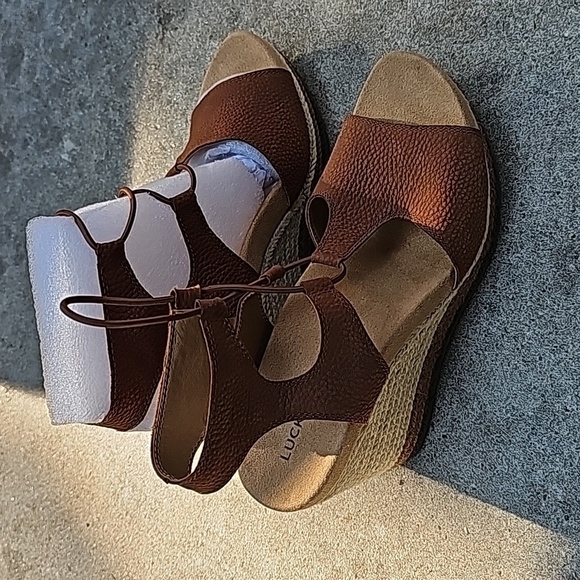 Lucky Brand Yejida Espadrille Wedge Sandal - Maple Sugar Nubuck Leather 7.5 M - Picture 3 of 6